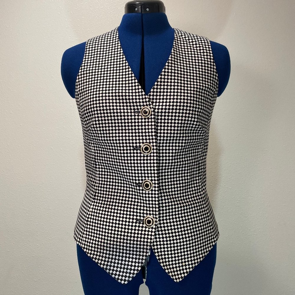 Laurel Black & White Checked Cotton Vest - Size 36